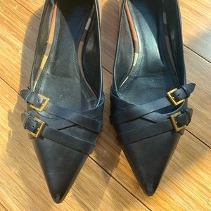 Burberry black leather and monogram flats